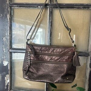 Elegant Brown Embossed Shoulder Bag